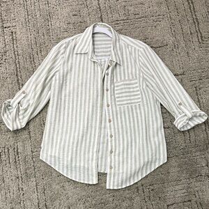 I.N. San Francisco Beige Striped Button Down Shirt